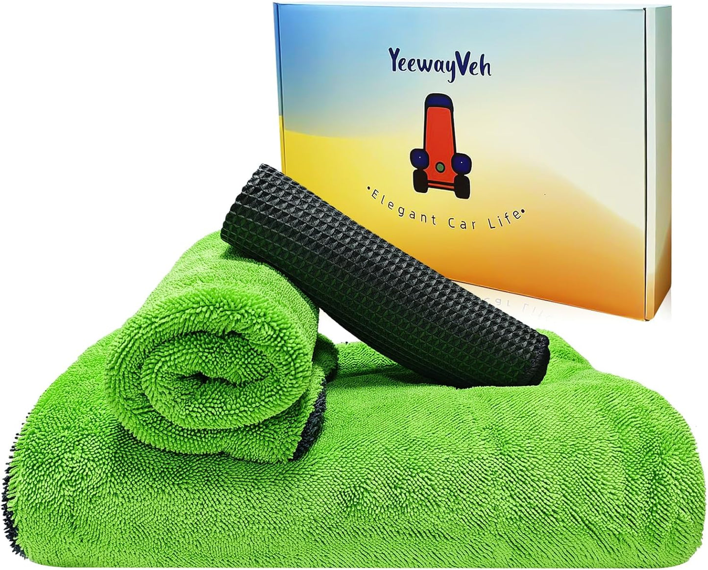 YeewayVeh 'Agile Giant' Car Drying Towel, 28x36 Inch Quick Car Wash Drying Towels, 1400 GSM Super Absorbent, Double Sided Microfiber Towels for Cars Effortless & Scratch-Free Detailing, Green