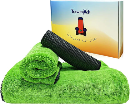YeewayVeh 'Agile Giant' Car Drying Towel, 28x36 Inch Quick Car Wash Drying Towels, 1400 GSM Super Absorbent, Double Sided Microfiber Towels for Cars Effortless & Scratch-Free Detailing, Green
