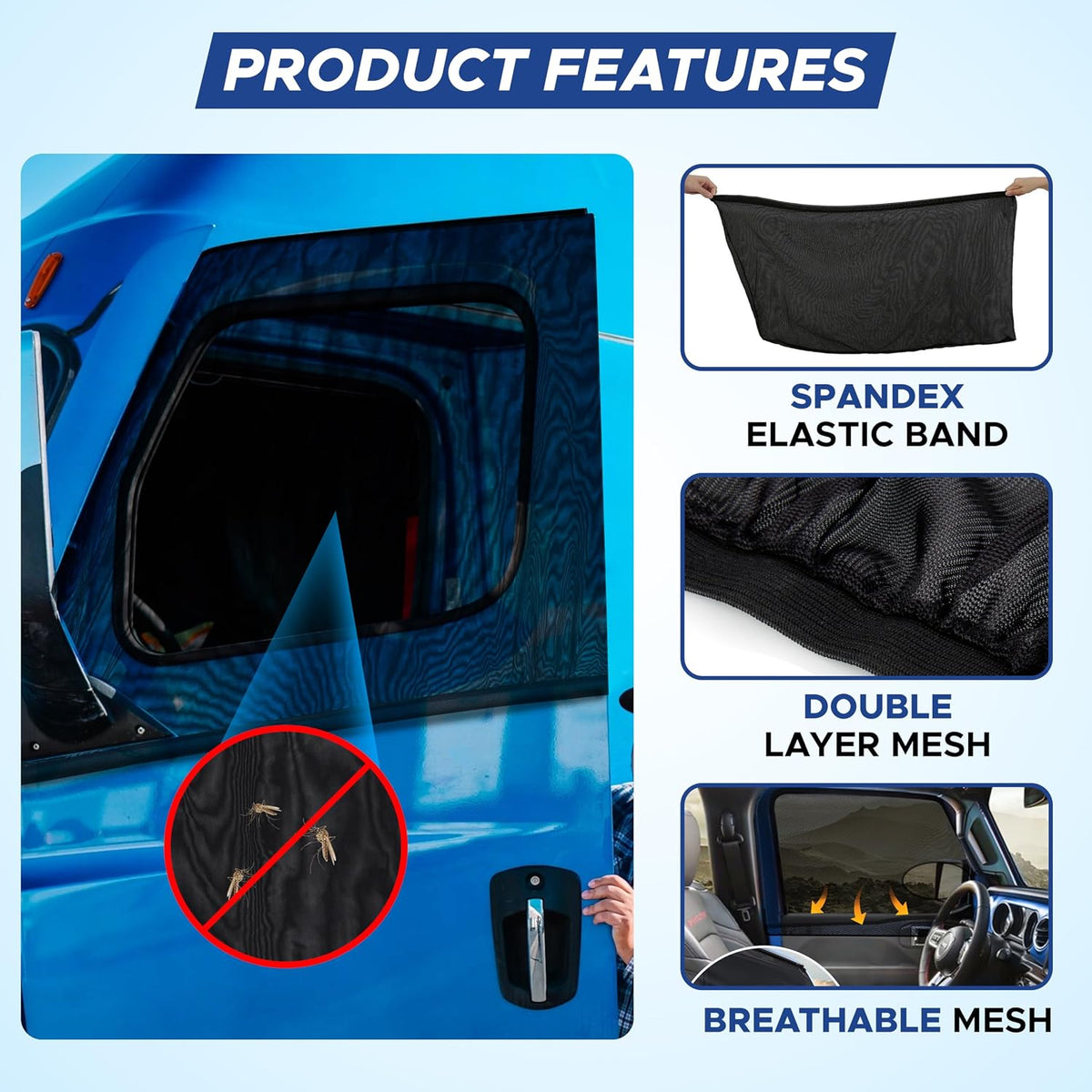 EcoNour Car Window Shades for Side Windows (Pack of 2) | Sun Shade for Car Heat and UV Protection | Adjustable Elastic Fabric Baby Car Shade | Rear Side Window Sun Shade Accessories (Large 21"x36")