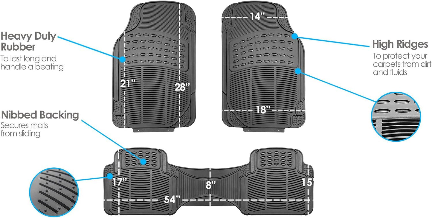FH Group Automotive Floor Mats Solid ClimaProof for all weather protection Universal Fit Trimmable Heavy Duty fits most Cars, SUVs, and Trucks, 3pc Full Set Black
