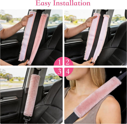Amooca Soft Faux Fur Universal Fit Seatbelt Cover Car Truck SUV Airplane Seat Belt Shoulder Pad for Carmera Backpack Straps Neck Cushion Protector 2 Pack 10.5in Dark Gray