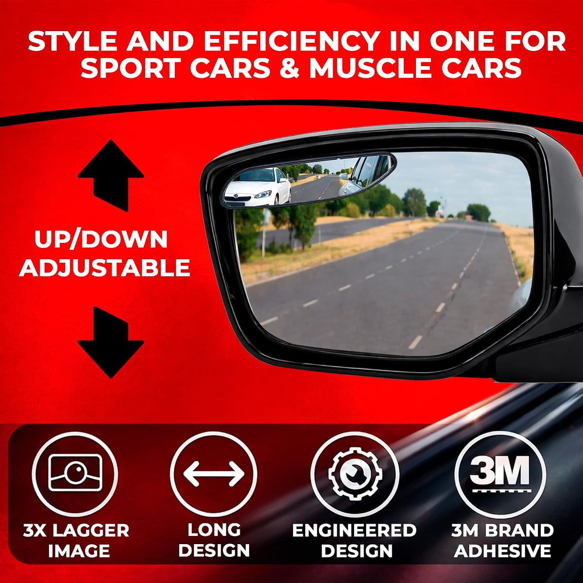 Utopicar Long Blind Spot Car Mirror Aesthetic Convex Mirrors 5.3” x 1.3” - Side Mirror Engineered Design - Up & Down Adjustable - Blind Spot Rear View Mirrors for Car (2-Pack)