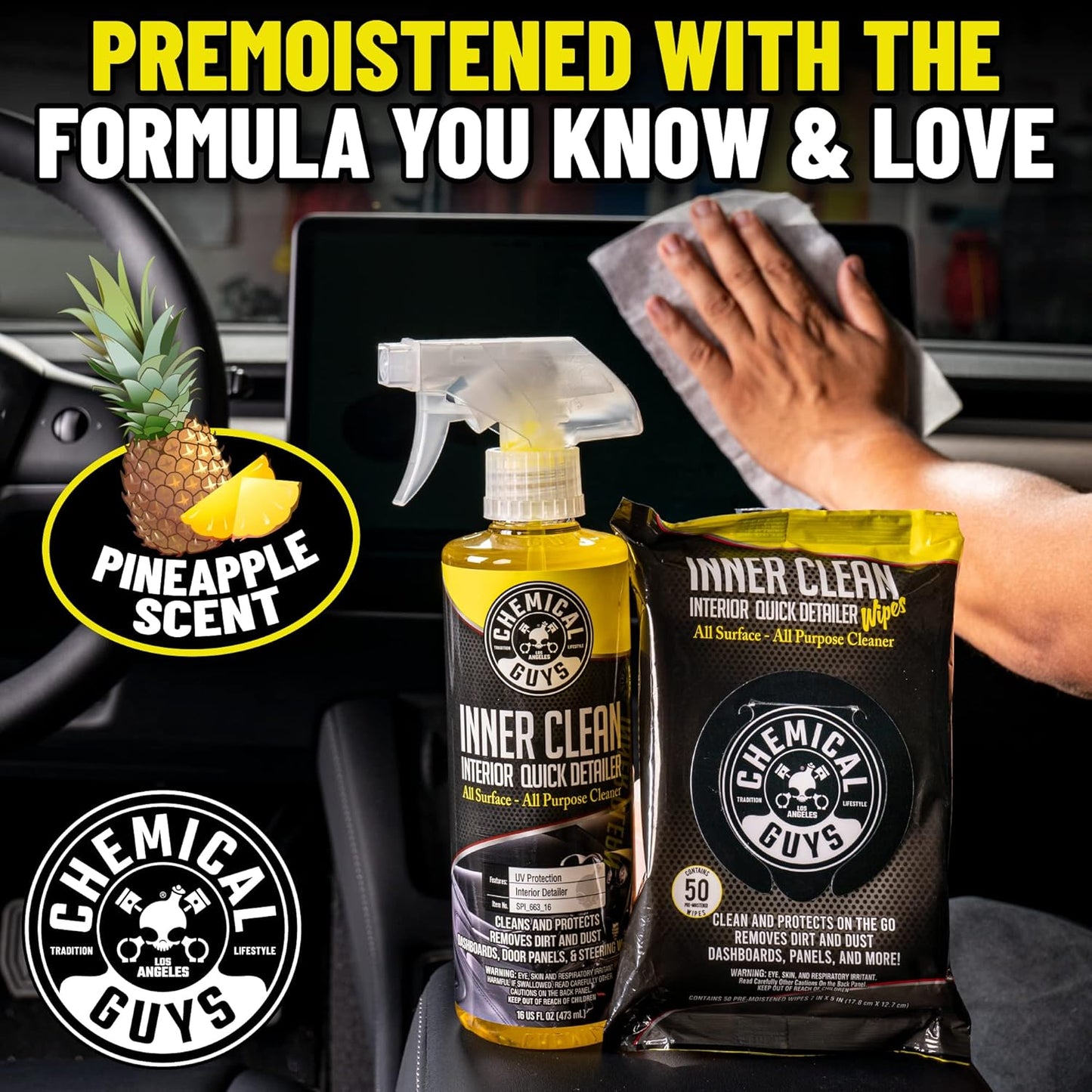 Chemical Guys InnerClean Interior Quick Detailer Cleaner and Protectant for Dashboards Door Panels Seats Trim and Surfaces Non Greasy Interior Car Cleaning Spray and Interior Detailer Spray 16 oz