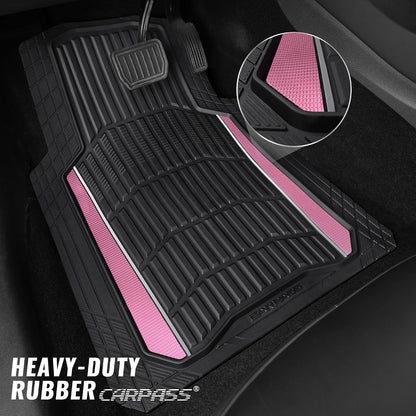 CAR PASS Heavy Duty Rubber Car Floor Mats, Deep Waterproof Car Floor Mats All Weather, Aluminum Film Floor Mats for Cars Non-Slip Universal Trim to Fit for SUVs Trucks Sedans Vans, Black Grey Metallic