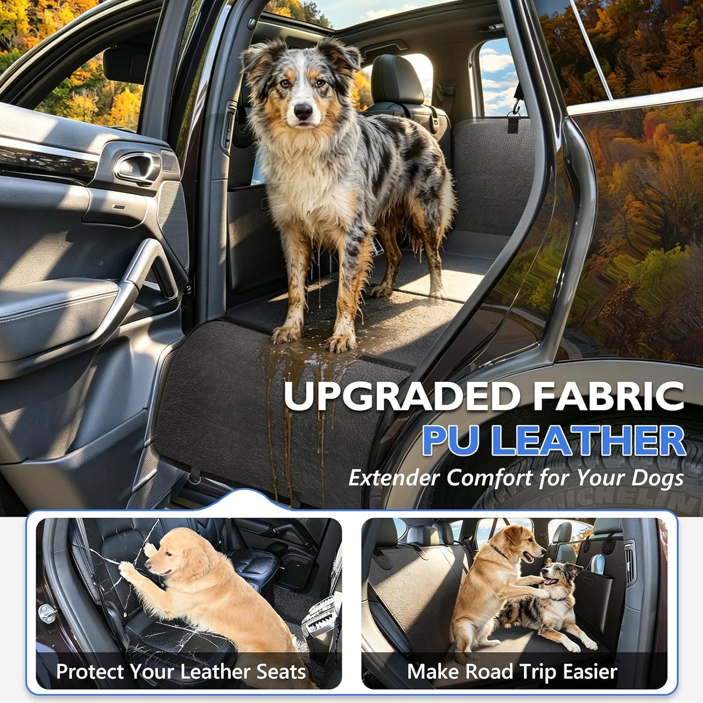Back Seat Extender for Dogs-Large Space, Dog Car Seat Cover Hard Bottom Holds 420lbs, Sturdy Backseat Extender for Dogs,Upgraded Waterproof Pet Car Bed Dog Hammock for Car, SUV,Truck, Black