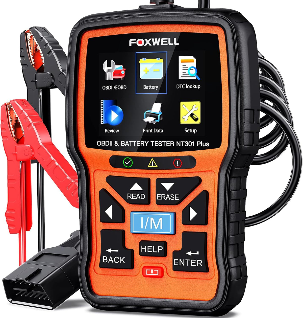 FOXWELL 2-in-1 NT301 Plus OBD2 Scanner with 12V Battery Tester, Check Engine Light Code Reader, Car Battery/Starter/Charging System Test, Live Data Diagnostic Tool for 1996+ OBDII Vehicles