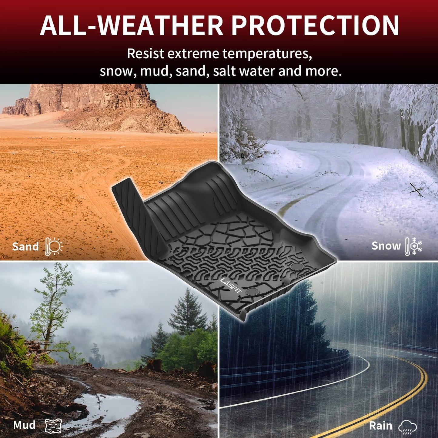 LASFIT Floor Mats for Ford F-150 2021-2026 | F150 Lightning 2022-2025 SuperCrew (Rear w/Fold Flat Storage) Carpet Floor All Weather Car Liners TPE Truck Mats - 1st and 2nd Row, 3pcs Black
