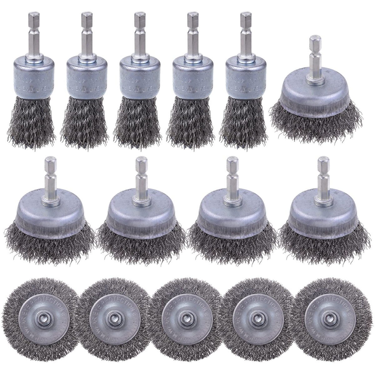Rocaris 6 Pack Carbon Steel Wire Wheel and Pen Brush Set with 1/4-Inch Hex Shank for Rust Removal, Corrosion and Scrub Surfaces