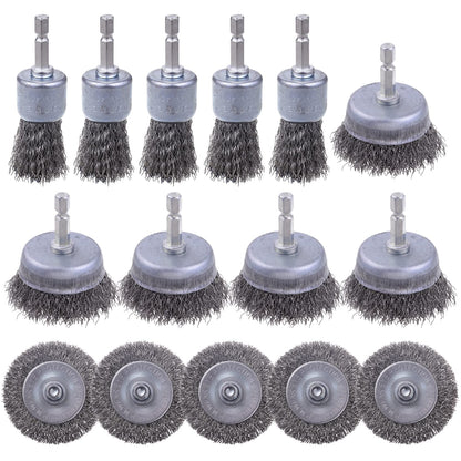 Rocaris 6 Pack Carbon Steel Wire Wheel and Pen Brush Set with 1/4-Inch Hex Shank for Rust Removal, Corrosion and Scrub Surfaces
