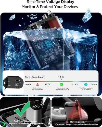 Retractable Car Charger,Car Phone Charger USB C Fast Charge,Cigarette Lighter USB Charger Car Accessories for Women,Road Trip Essentials Gift for Men,Car Charger for iPhone 17/16/15,Galaxy S26,Pixel