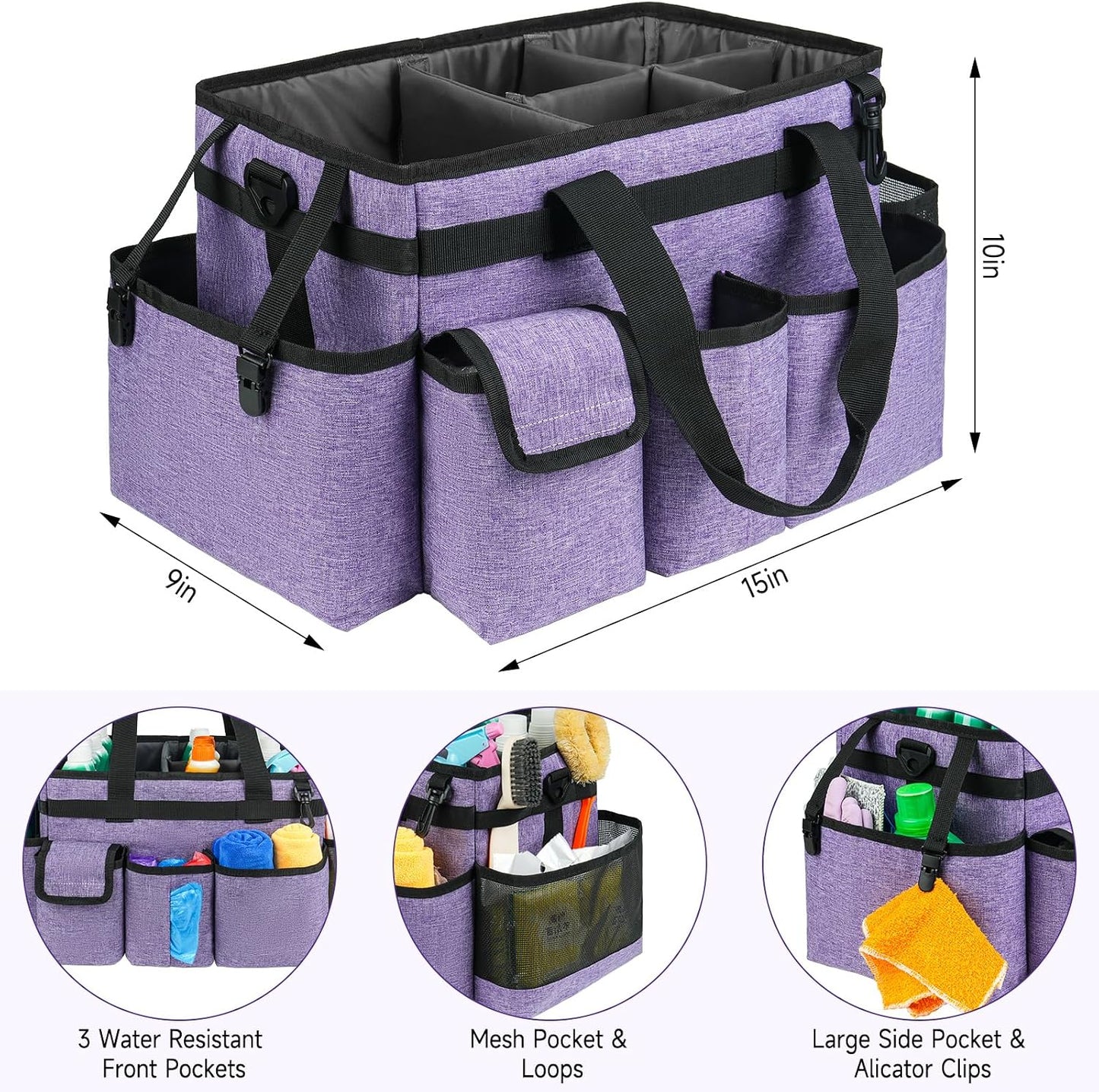 Cleaning Caddy,Cleaning Bag for Housekeepers,Cleaning Supplies Organizer with Handle,Black