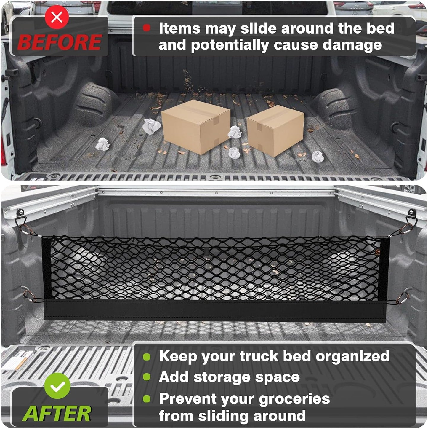 Muslogy Truck Bed Cargo Net Trunk Netting Compatible with 2023-2025 2026 Honda CR-V Accessories, Pickup Cargo Organizer SUV Sedan Storage Net w/Heavy Duty Carabiners - Colors A