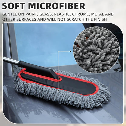 Tanlade 2 Pack Microfiber Car Duster Exterior Scratch Free with Extendable Handle Soft Car Duster Kit for Cleaning Dust Brush Set for Exterior Interior Cleaning Tools (Blue Gray)