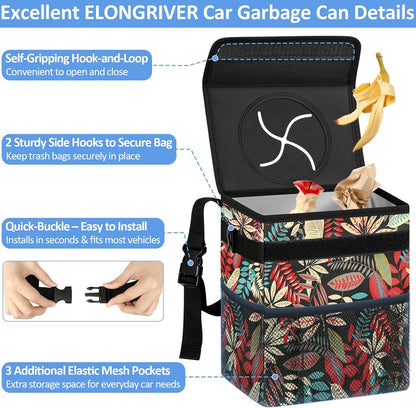 ELONGRIVER Car Trash Can Bin for Back Seat Leak Proof, Cute Car Trash Bag Hanging, Vehicle Trash Can for SUV Truck Van, Automotive Garbage Cans Front Seat Black