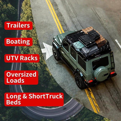 Heavy Duty Cargo Net for Pickup Truck Bed - Stretches from 5' x 7' to 15' x 21' - 12 Metal Carabiners - Compatible with Ford, Dodge RAM, Chevy, Toyota - Ideal for (Black, 5X7 Feet)