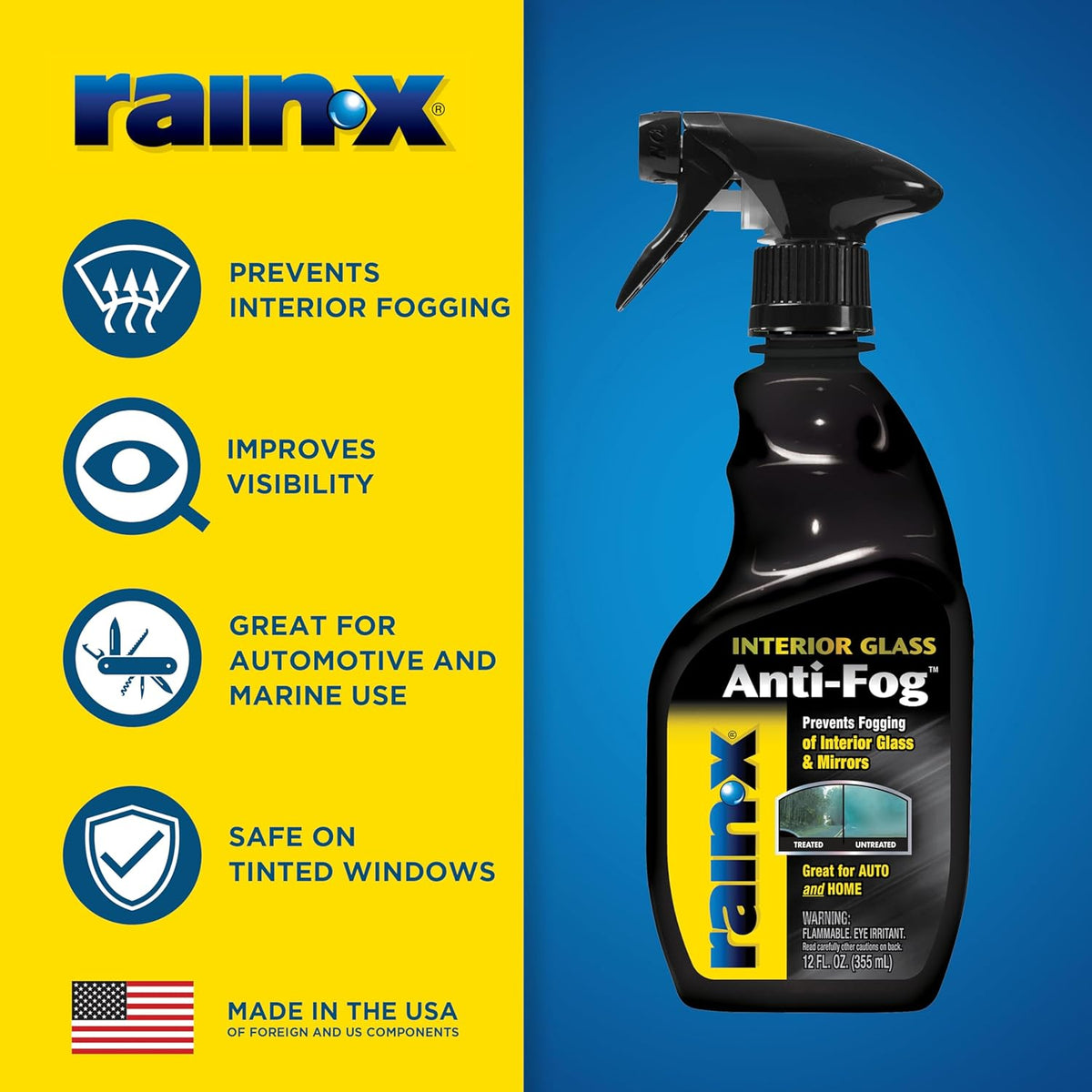 Rain-X AF21106D Glass & Mirrors Anti-Fog Treatment, Prevents Fogging & Steaming on Windshield and Visors, Improves Visibility, Great for Auto & Home