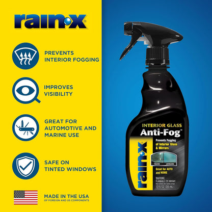Rain-X AF21106D Glass & Mirrors Anti-Fog Treatment, Prevents Fogging & Steaming on Windshield and Visors, Improves Visibility, Great for Auto & Home