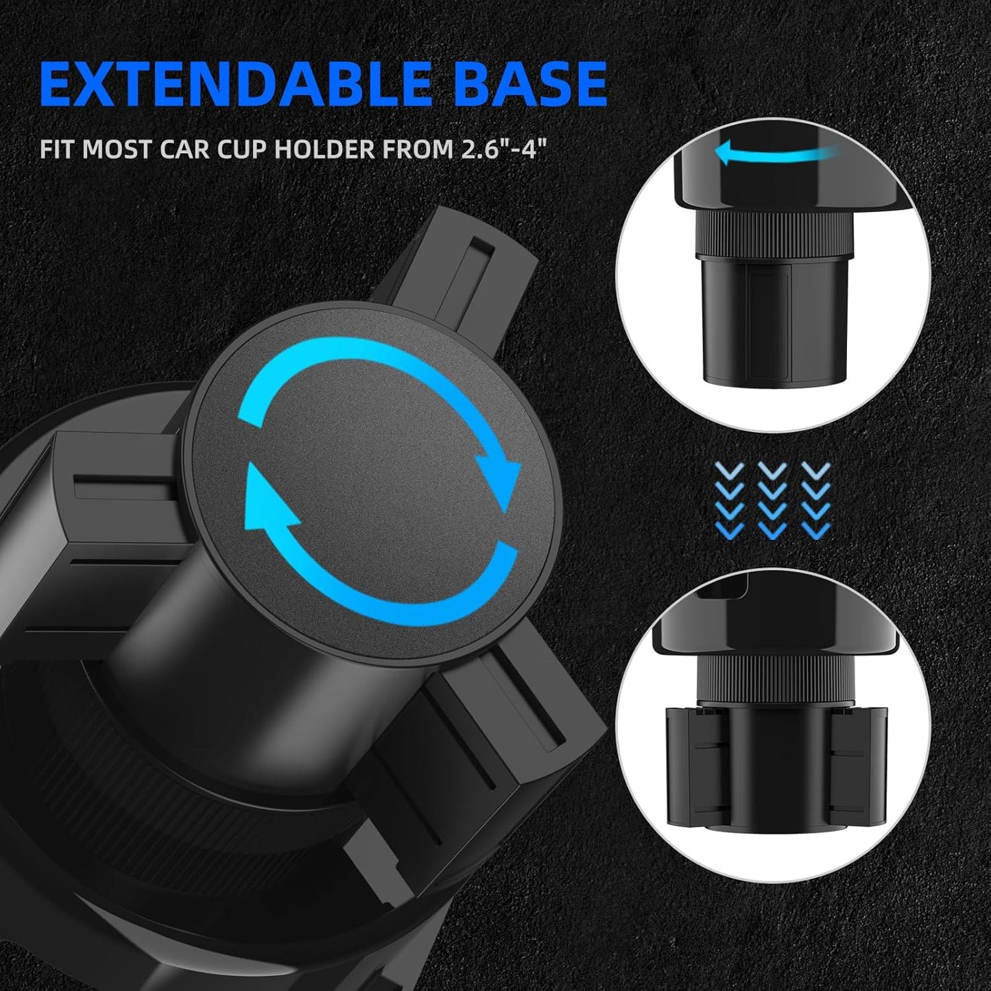 DYLEN Car Cup Holder Expander with Adjustable Base, Fits 16–46oz Bottles | Expandable base fits 2.5"–3.8" cup holders; secures Yeti, Owala 16–46oz bottles; 99% phones; anti‑slip tabs prevent spills.