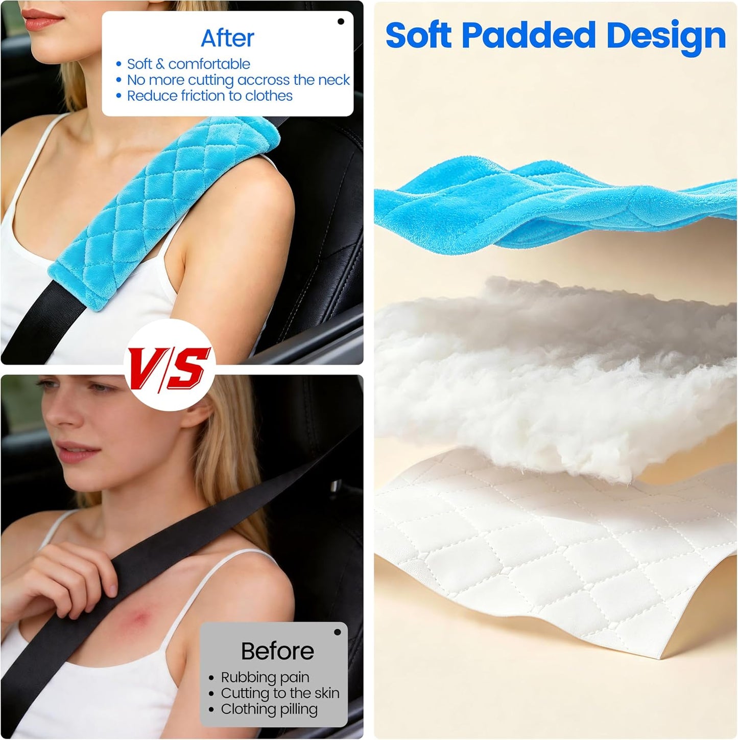 Amooca Soft Auto Seat Belt Cover Seatbelt Shoulder Pad 2 PCS for a More Comfortable Driving Compatible with All Cars and Backpack Black