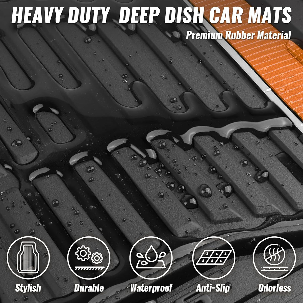 CAR PASS Heavy Duty Rubber Car Floor Mats, Deep Waterproof Car Floor Mats All Weather, Aluminum Film Floor Mats for Cars Non-Slip Universal Trim to Fit for SUVs Trucks Sedans Vans, Black Grey Metallic