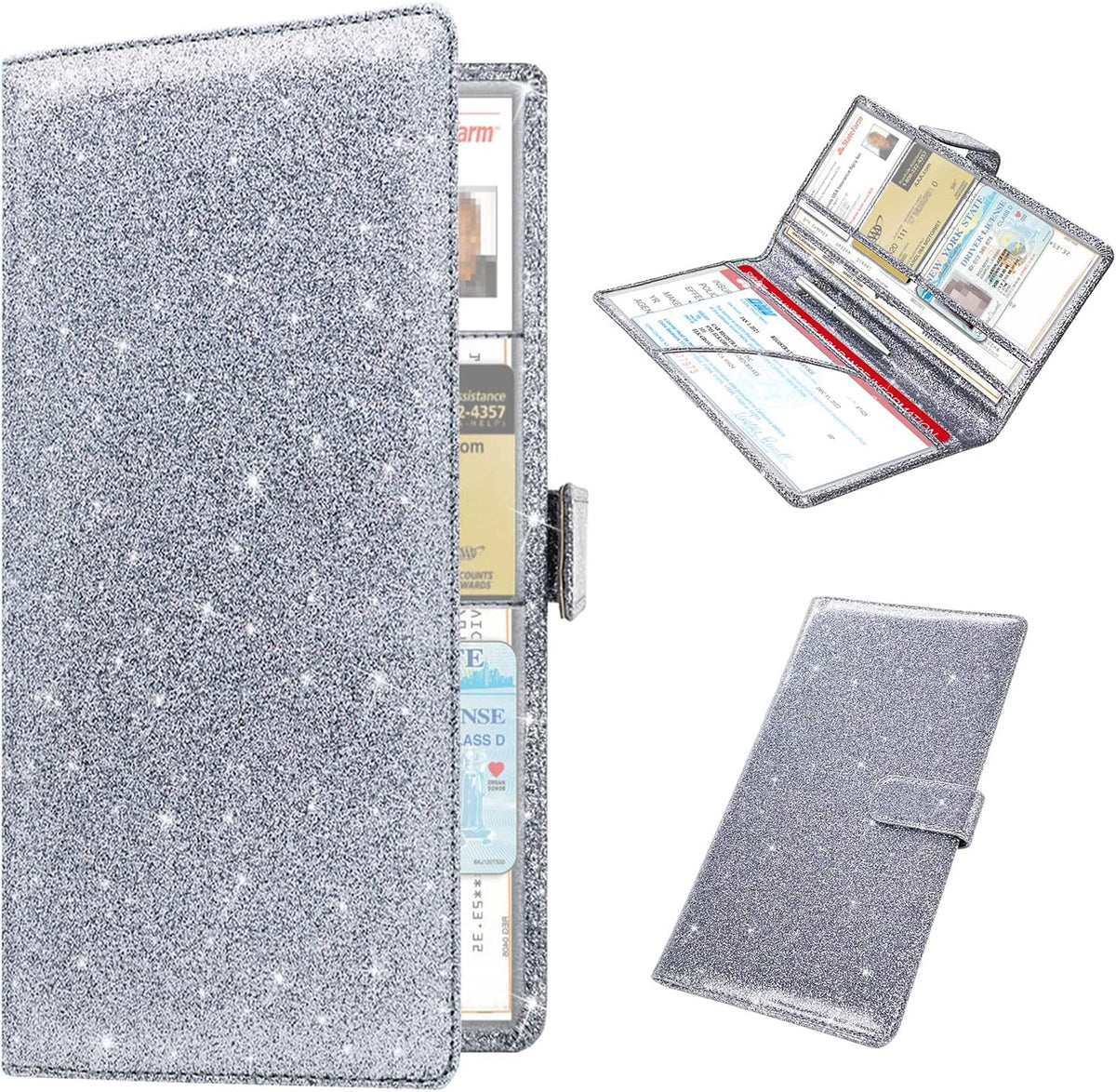 RSAquar Car Registration and Insurance Holder, Vehicle Glove Box Organizer Cool Car Accessories, Auto Truck Document Holder for Cards, Driver License, Black Glitter