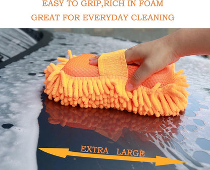 Microfiber Car Wash Sponge-Non-Scratch Wash Mitt-Two Sided Chenille Microfiber Washing Sponge-Mitt for Cars, Trucks, SUVs, Boats(2 Pack Green)