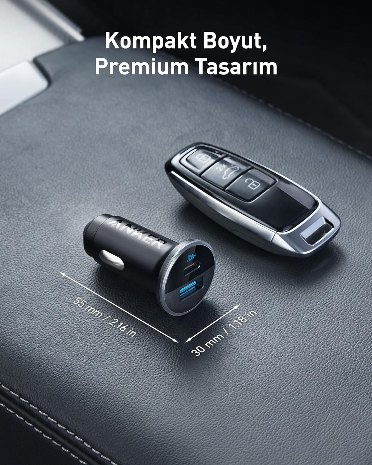 Anker 323 USB-C Car Charger Adapter, 52.5W Cigarette Lighter Charger with 30W PowerIQ 3.0 Fast Charging for iPhone 17/16/15/14/13/12 Series, Galaxy S25/24, Pixel (Car Charger + USB-C Cable)