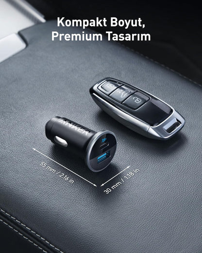 Anker 323 USB-C Car Charger Adapter, 52.5W Cigarette Lighter Charger with 30W PowerIQ 3.0 Fast Charging for iPhone 17/16/15/14/13/12 Series, Galaxy S25/24, Pixel (Car Charger + USB-C Cable)