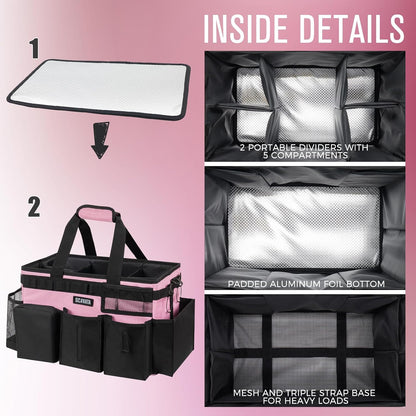 SCAVATA Wearable Cleaning Caddy Bag, Supplies Organizer with Handle & Shoulder Straps for Housekeepers, Under Sink & Car Cleaning Tool Organizer with 4 Foldable Dividers (Black)