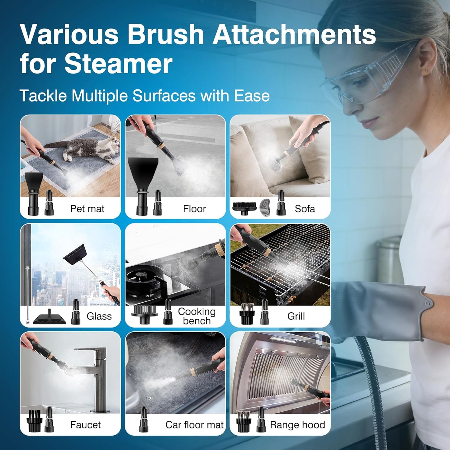 Steam Cleaner for Home & Car Detailing, 2500W High Pressure Portable Steamer with 6-Level Adjustable Steam, 15s Heat-Up, 9.8ft Long Hose, ANSI Z87.1 Goggles, 17-Pcs Kit for Tile, Grout, Hardwood
