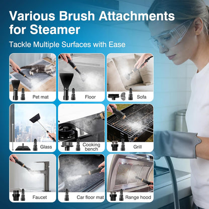 Steam Cleaner for Home & Car Detailing, 2500W High Pressure Portable Steamer with 6-Level Adjustable Steam, 15s Heat-Up, 9.8ft Long Hose, ANSI Z87.1 Goggles, 17-Pcs Kit for Tile, Grout, Hardwood