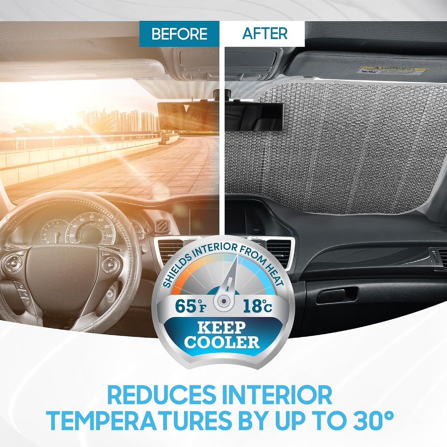 Iridescent Matte White Front Windshield Sunshade-Accordion Folding Auto Shade for Car Truck SUV-Blocks UV Rays Sun Visor Protector-Keeps Your Vehicle Cool- 58 x 27 in