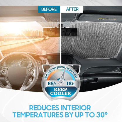 Iridescent Matte White Front Windshield Sunshade-Accordion Folding Auto Shade for Car Truck SUV-Blocks UV Rays Sun Visor Protector-Keeps Your Vehicle Cool- 58 x 27 in