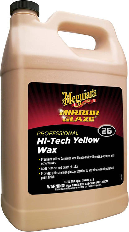 Meguiar’s Professional Hi-Tech Yellow Wax M2601, Versatile Liquid Car Wax Offers Durable Paint Protection, Rich Color, and Shine, Clear Coat Safe Formula Can Be Applied by Hand or DA Polisher, 1 Gal