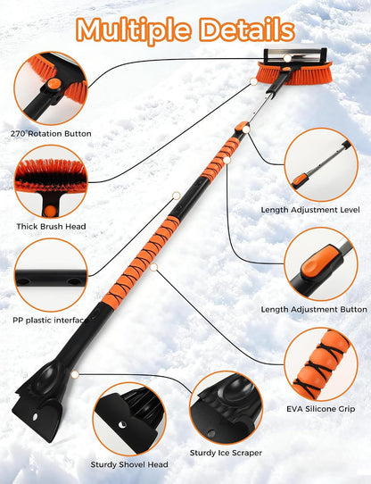 41" Extendable Ice Scrapers for Car Windshield 2-in-1 Snow Brush for Car Snow Scraper for Car Snow Scraper and Drush with Ergonomic Foam Grip for Cars, Trucks, SUVs with 360� Pivoting Brush Head