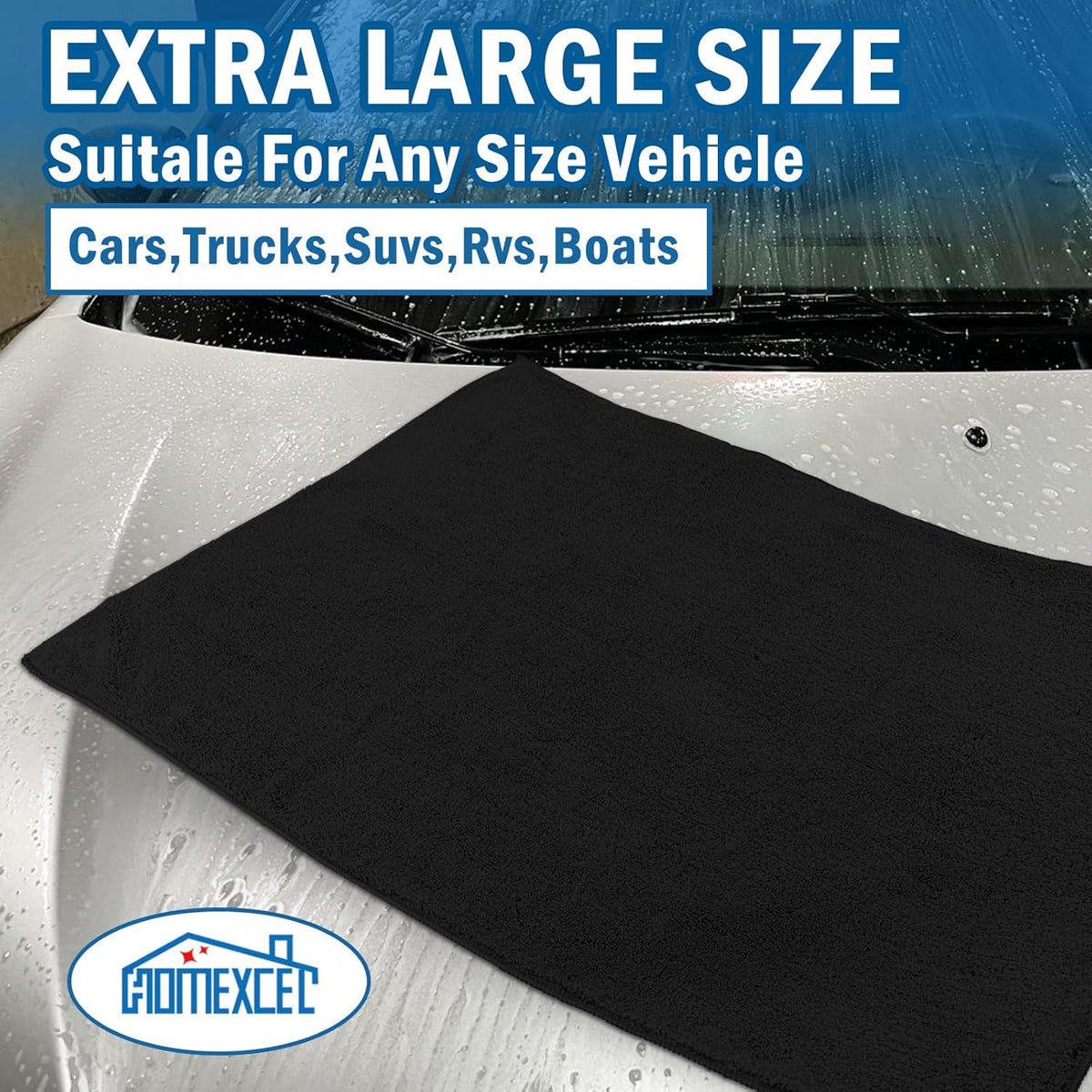 HOMEXCEL Professional Large Microfiber Car Drying Towels 2 Pack, Lint Free, Scratch Free, Highly Absorbent Drying Towel for Cars, SUVs, RVs, Trucks, and Boats,31" x 24",Grey