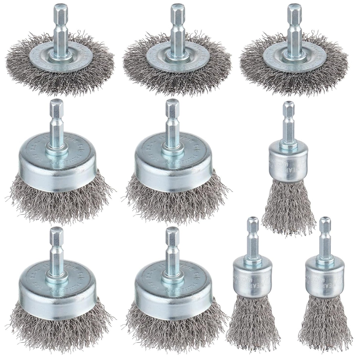 Rocaris 6 Pack Carbon Steel Wire Wheel and Pen Brush Set with 1/4-Inch Hex Shank for Rust Removal, Corrosion and Scrub Surfaces