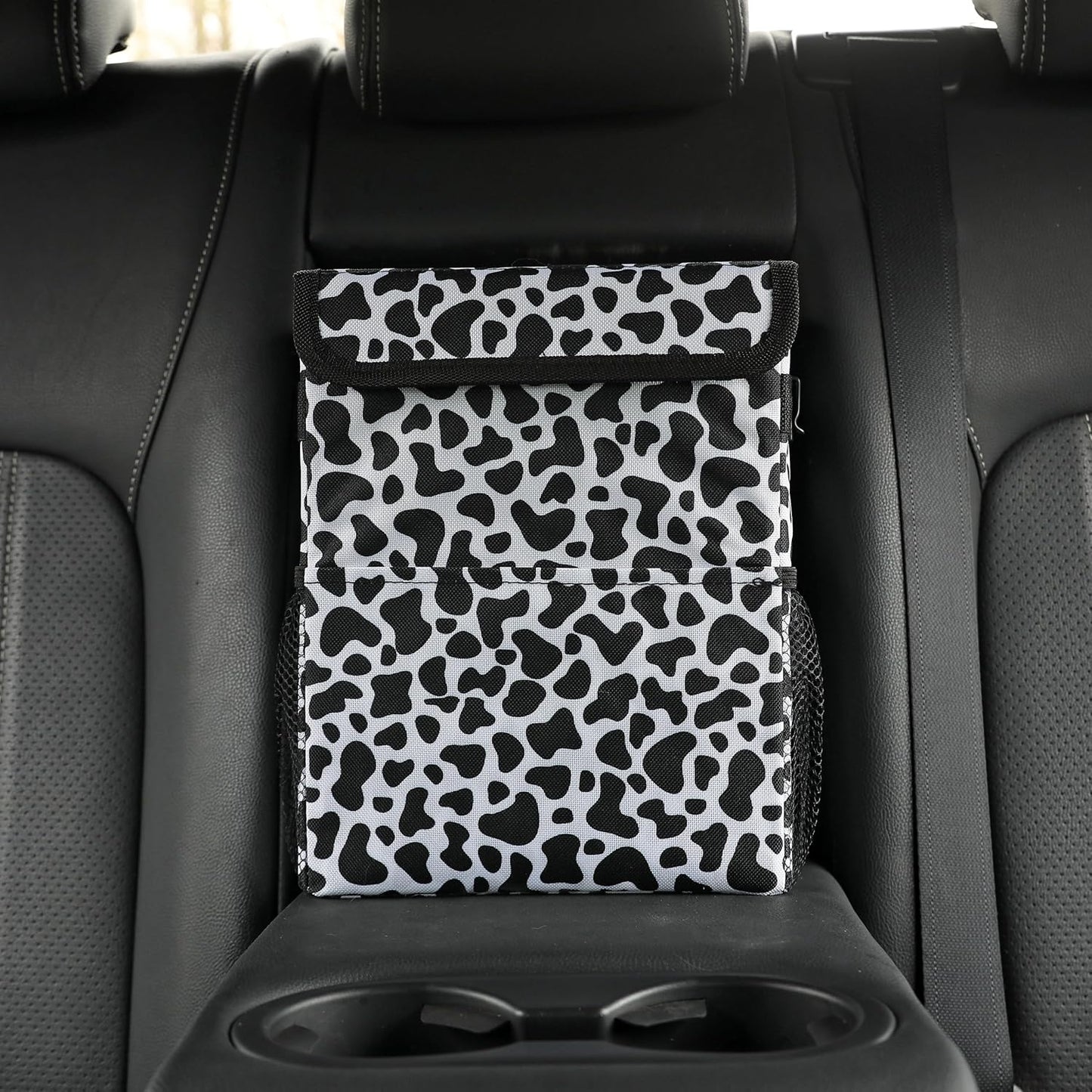 AOKJOY Car Garbage can with lid Leak Proof Vehicle Trash Can 3 Storage Pockets Hanging Waterproof car Trash Bag for SUV Beige