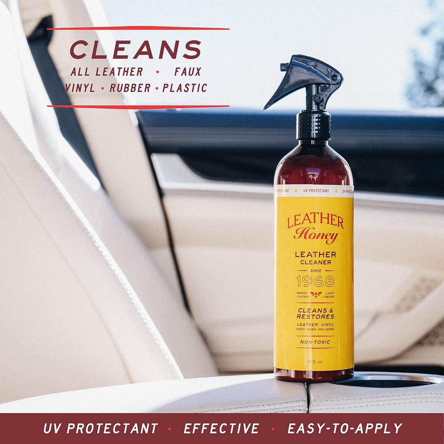 Leather Honey Leather Cleaner: Non-Toxic Leather Care Made in the USA Since 1968. Deep Cleans Leather, Faux & Vinyl - Couches, Car Seats, Purses, Tack, Shoes & Bags. Safe Any Colors & White Leather