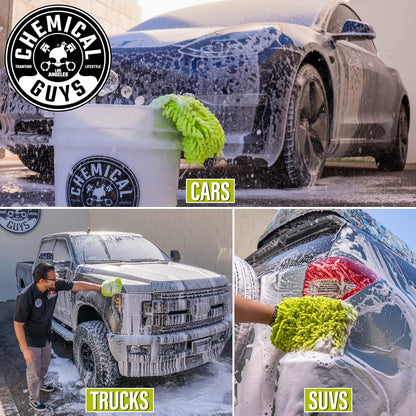Chemical Guys Chenille Premium Scratch-Free Microfiber Wash Mitt for Car Washing - 2 Pack, Lime Green, Ultra-Soft Car Wash Gloves, Swirl-Free Finish, Safe for Trucks, SUVs, Motorcycles, and More