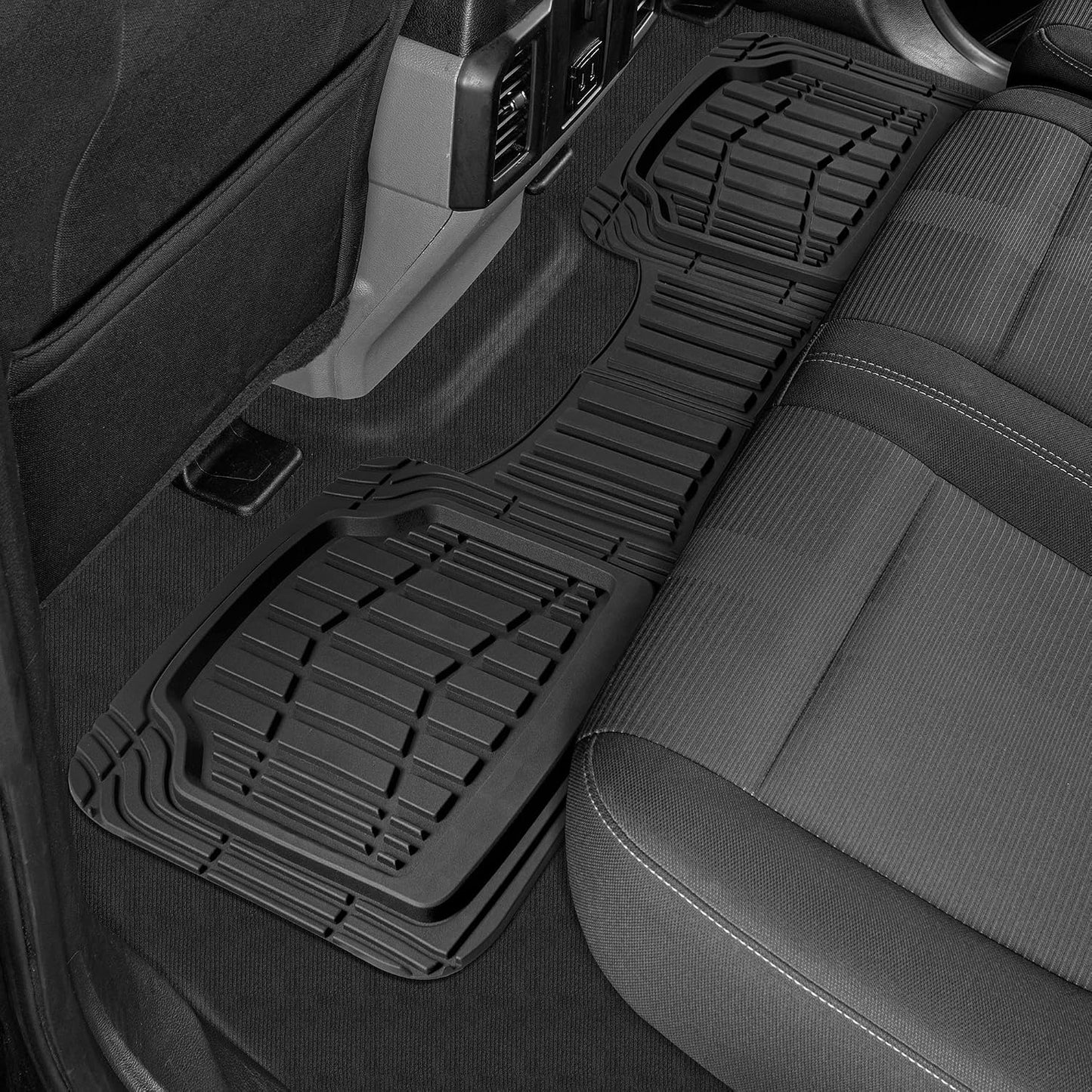 Cat® ToughRide™ Heavy-Duty 3 Piece Rubber All Season Floor Mats for Car Truck Van SUV, Black - Premium Trim to Fit Cars Floor Mat, All Weather Deep Dish Automotive Floor Mats, Total Dirt Protection