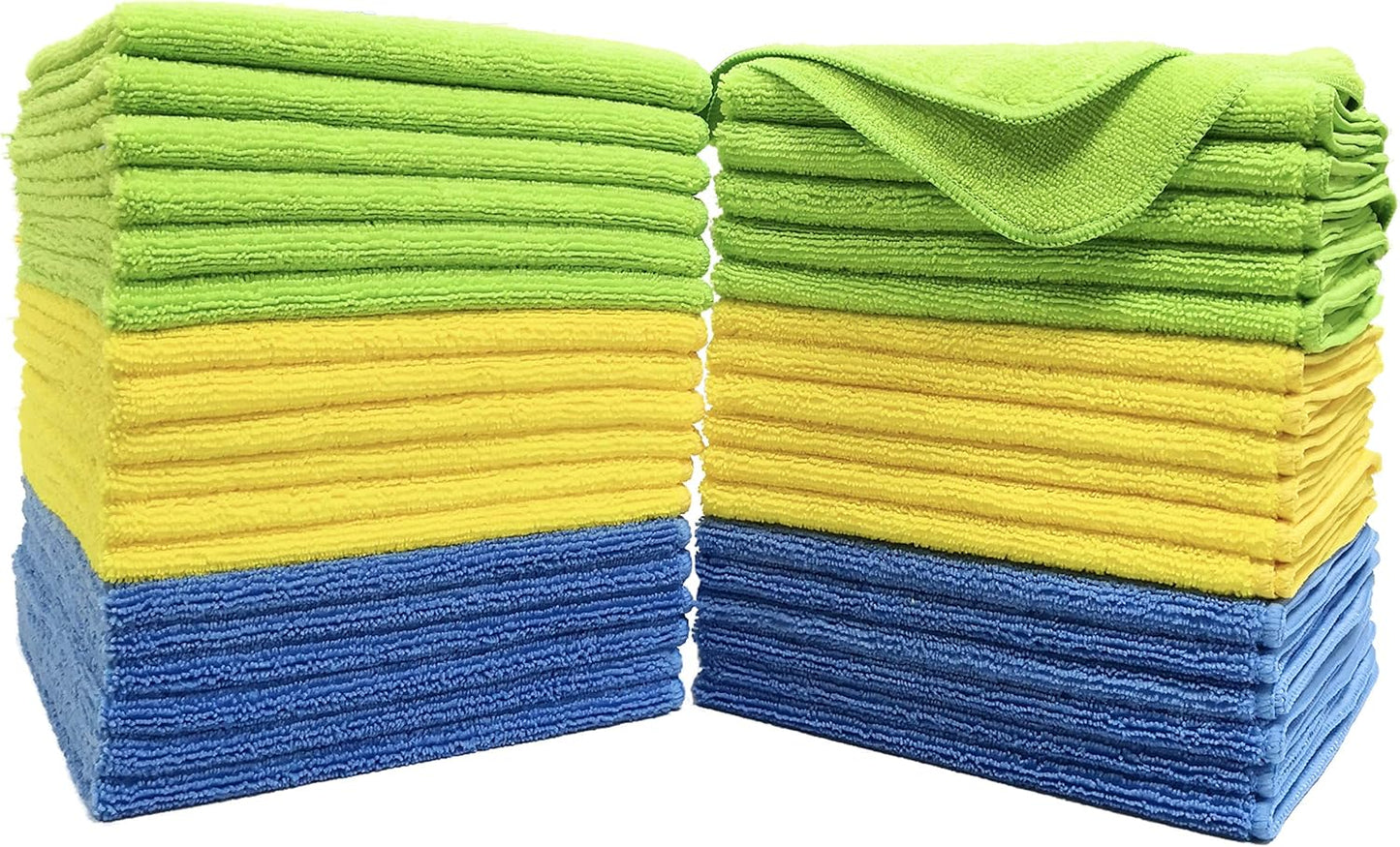 POLYTE Premium Microfiber Cleaning Towel,16x16 in 36 Pack (Blue,Gray,Yellow)