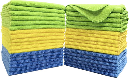 POLYTE Premium Microfiber Cleaning Towel,16x16 in 36 Pack (Blue,Gray,Yellow)
