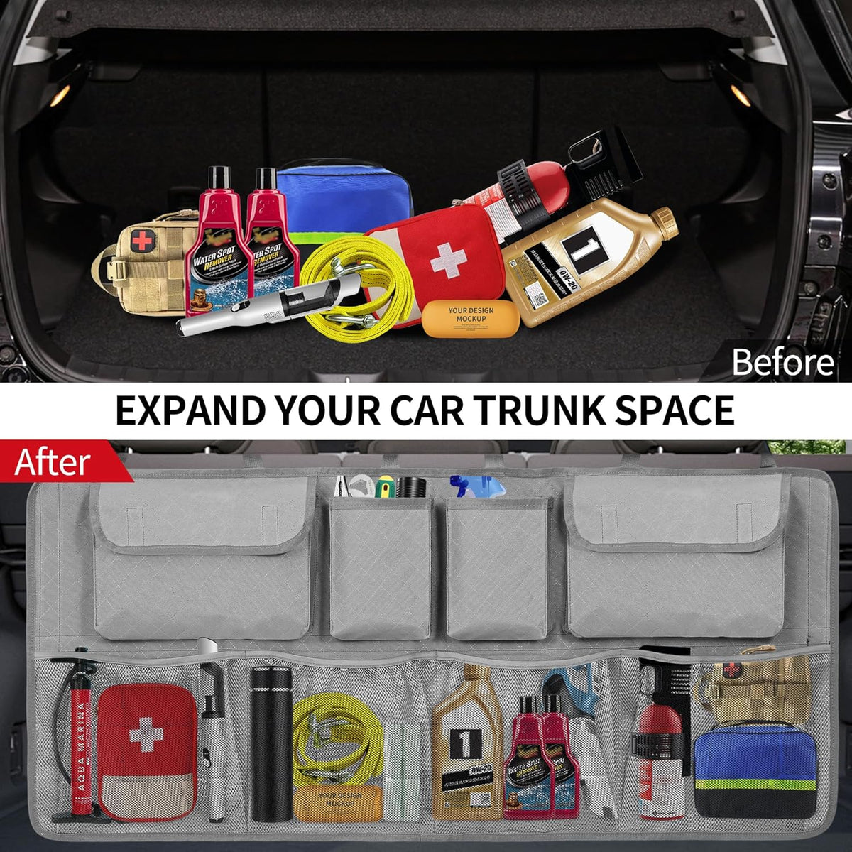 Car Trunk Organizer and Storage, Large Capacity Backseat Hanging Storage Accessories, Backseat Car Organizer for SUV/MPV/Truck (Black)