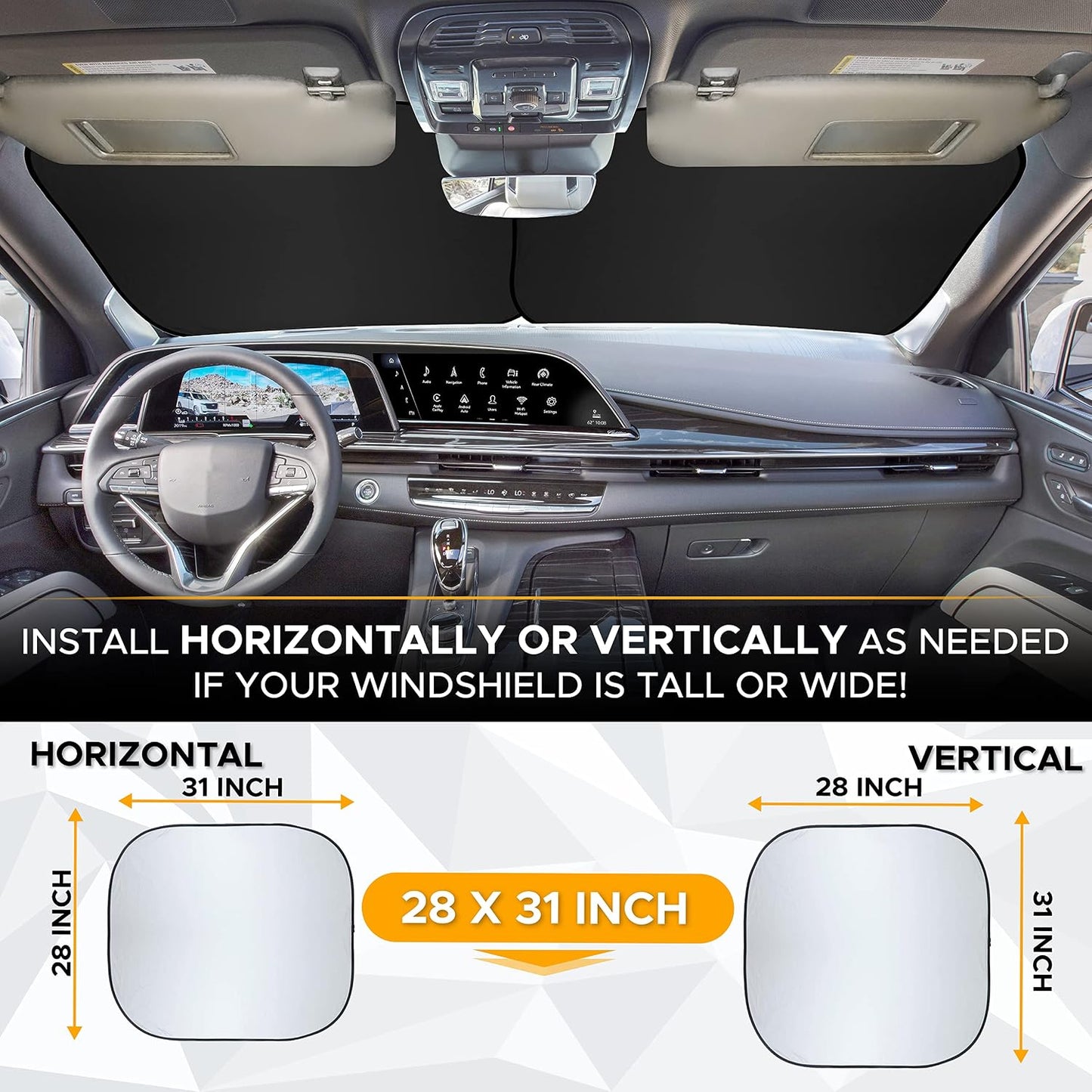 EcoNour 2 Piece Foldable Car Windshield Sun Shade – UV & Heat Protection, Interior Cooling, Durable Upgraded Design, Easy Fold, Front Window Sunshade - Medium (31" L x 28" W)
