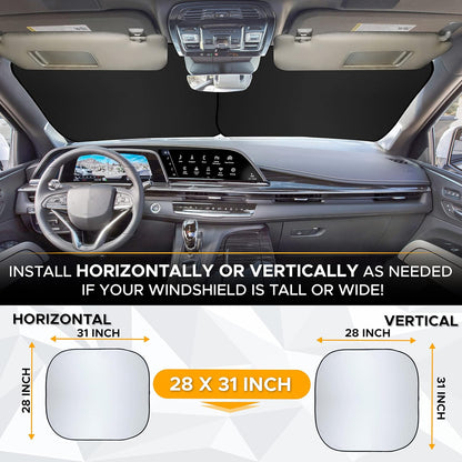 EcoNour 2 Piece Foldable Car Windshield Sun Shade – UV & Heat Protection, Interior Cooling, Durable Upgraded Design, Easy Fold, Front Window Sunshade - Medium (31" L x 28" W)