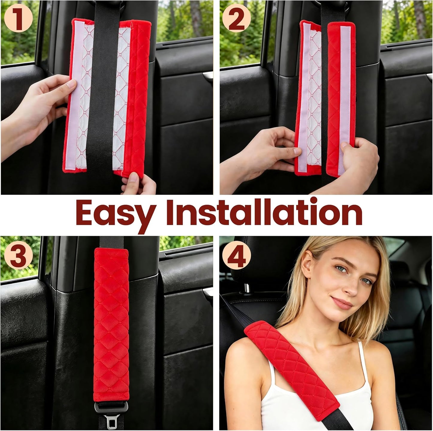 Amooca Soft Auto Seat Belt Cover Seatbelt Shoulder Pad 2 PCS for a More Comfortable Driving Compatible with All Cars and Backpack Black
