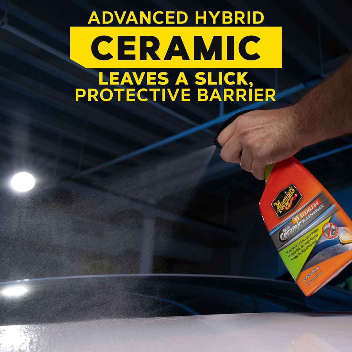 Meguiar's Hybrid Ceramic Waterless Wash & Wax - Waterless Car Wash Spray with Ceramic Chemistry for a Slick, Protective Barrier - No-Scratch Formula for Glossy Paint and Ceramic Coatings, 24 Oz