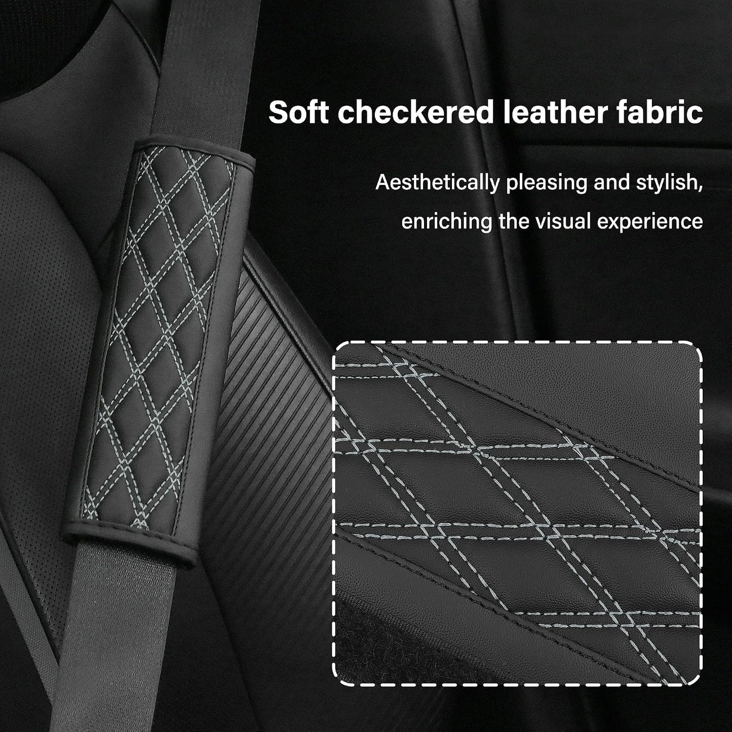 2PCS Car Seat Belt Cover Pads,Leather Seatbelt Covers Protect Shoulder and Neck Car Accessories Interior,Universal Car Seat Strap Pads Car Decorations for Most Cars Trucks (Black/Red)