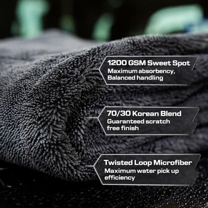 The Giant Giant 24"x36" Car Drying Towel – Ultra Absorbent 1200 GSM Twisted Loop Microfiber, Scratch-Free, Streak-Free, 70/30 Korean Blend – Includes Wash Mitt & Glass Towel for Auto Detailing
